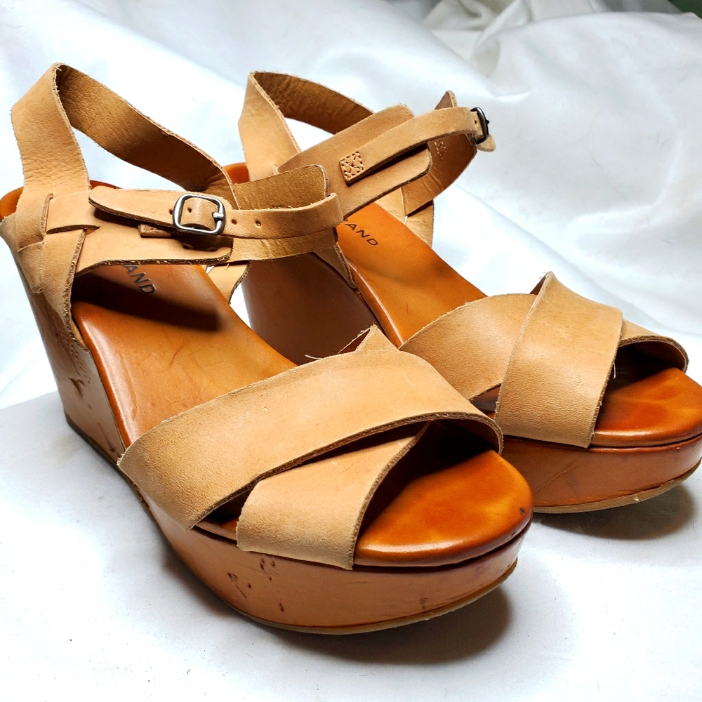 Lucky Brand Leather Size 7 Wedge Sandals - Picture 2 of 12